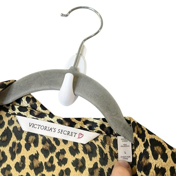 VTG Y2K Victorias Secret Satin Pajama Long Sleeve Tunic Shirt Oversize Leopard L - Picture 5 of 5